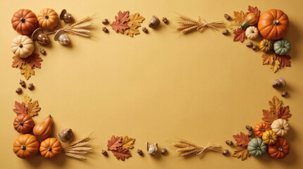 Fototapeta premium Thanksgiving autumn harvest frame with pumpkins and fall leaves