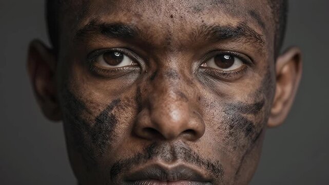 Intense Expression of a Man with Facial Paint