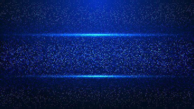 Rows of luminous blue dots stretch across space, brilliant horizontal streaks of light. creates an immersive digital horizon suited to virtual environments, information cinematic technology scenes.