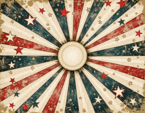 Vintage american flag pattern with distressed texture, red white and blue stripes and star symbols