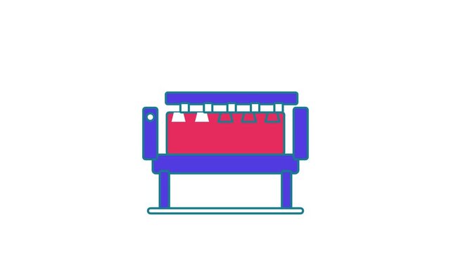 Animated flat dovetail jig icon in a minimal vector style, cutting joints in a smooth 4K seamless loop. The symbol sits alone in the centre of a bright white background in blue and azure, leaving room