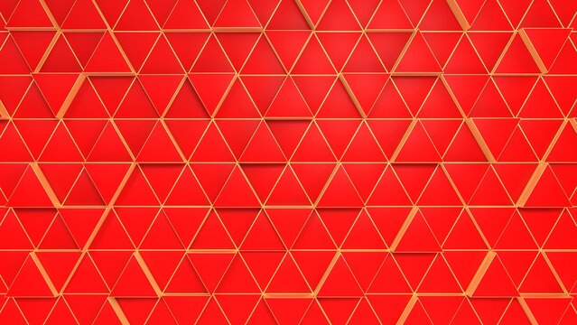 Luxury red and gold geometric triangular pattern background with 3D panels
