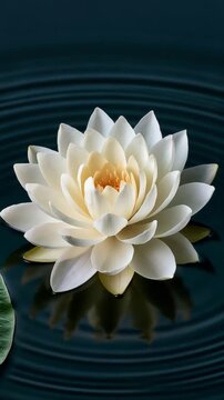 White Lotus Flower on Dark Pond Vertical Video