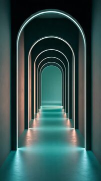 Futuristic Sci-Fi Corridor Cyan Neon Lights Vertical Video