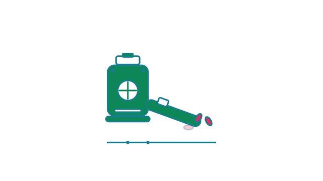 Seamless 4K looping animation of a flat leaf blower icon blowing leaves, centred and isolated on a clean white background with plenty of copy space. Bold outlined vector shapes in fresh green and smoo