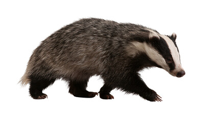 European badger walking with black and white striped fur pattern © Eustace