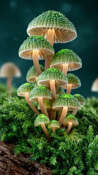 Glowing Mushrooms on Mossy Log Fantasy Vertical Video