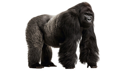 Large silverback gorilla standing in profile with thick black fur © Eustace