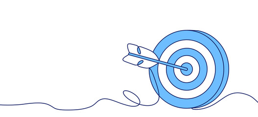 An illustration featuring a target with an arrow hitting the bullseye, symbolizing focus and success, with space for text. blue color design concept © SasubuArt