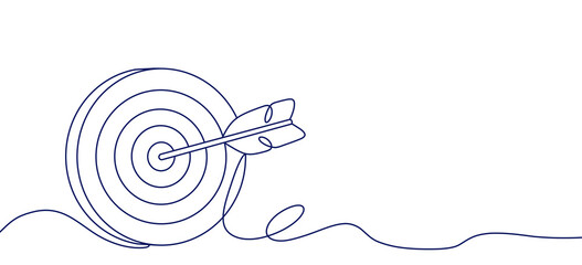 Line art illustration of a target with an arrow hitting the bullseye, symbolizing focus and success, with space for text © SasubuArt