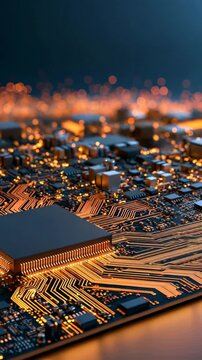 Circuit Board Macro Copper Traces Vertical Video