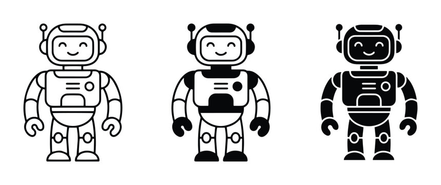 Robot icon glyph and solid for app and web