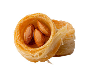 Fototapeta premium Baklava dessert with almonds on a white background