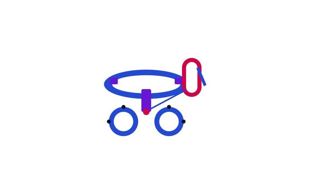 Seamless 4K looping animation of a flat climbing harness icon clipping carabiner, centred and isolated on a clean white background with plenty of copy space. Bold outlined vector shapes in blue and az