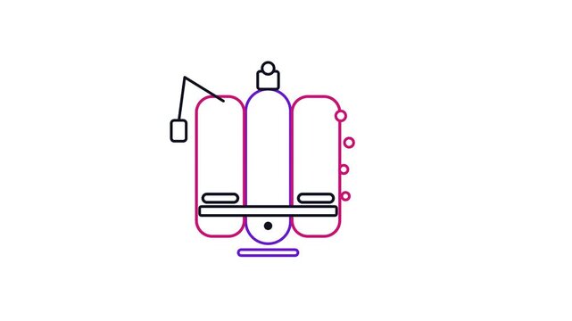 Seamless 4K looping animation of a flat scuba bcd icon inflating vest, centred and isolated on a clean white background with plenty of copy space. Bold outlined vector shapes in purple and violet and 