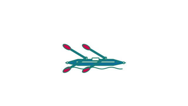 Animated flat rowing shell icon in a minimal vector style, rowing together in a smooth 4K seamless loop. The symbol sits alone in the centre of a bright white background in teal and turquoise, leaving