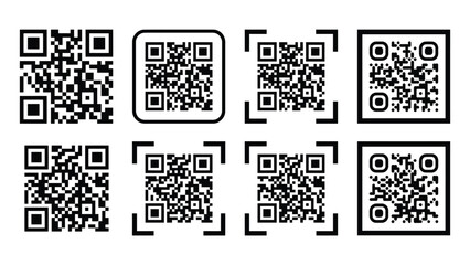 Fototapeta premium QR code icons set vector illustration with scan frames