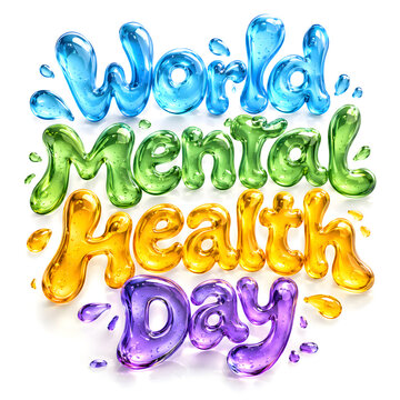 World Mental Health Day typography made of colorful liquid glossy letters 