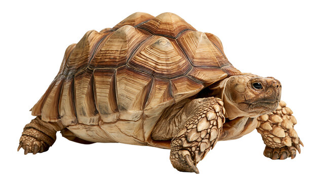 African spurred tortoise with textured brown shell and scaly skin