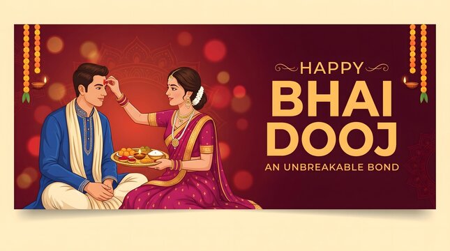 Indian sister applying tilak to brother for bhai dooj festival