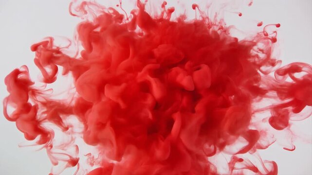 Vibrant red ink explosion and swirling cloud in water background