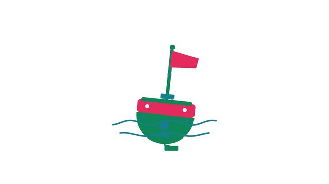 Animated flat start line buoy icon in a minimal vector style, bobbing in a smooth 4K seamless loop. The symbol sits alone in the centre of a bright white background in teal and turquoise, leaving room