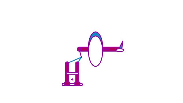 Animated flat model glider icon in a minimal vector style, preparing launch in a smooth 4K seamless loop. The symbol sits alone in the centre of a bright white background in purple and violet, leaving