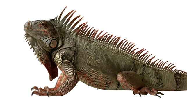 Green iguana lizard with spiky dorsal crest and textured scaly skin