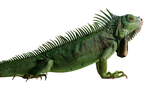 Vibrant green iguana with spiky dorsal crest and textured scaly skin