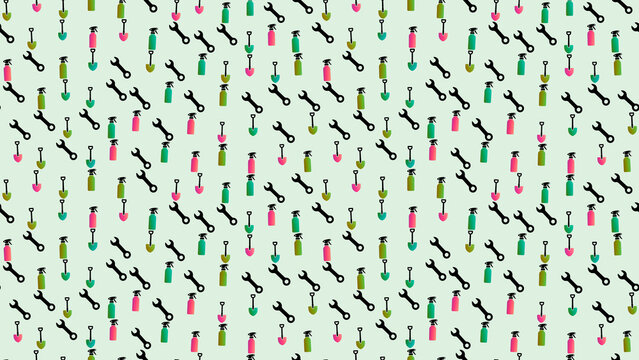 Seamless pattern of gardening and repair tools