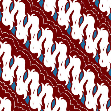 Seamless Indonesian Parang-Inspired Pattern with White Abstract Compositions on Red Background