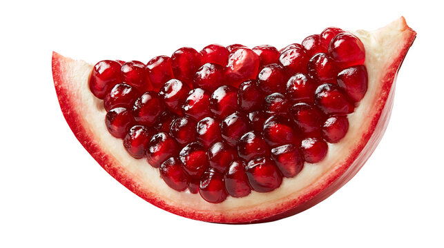 Fresh ripe pomegranate fruit wedge with juicy red arils and white pith