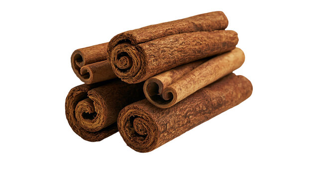Stacked aromatic brown cinnamon sticks with textured bark layers