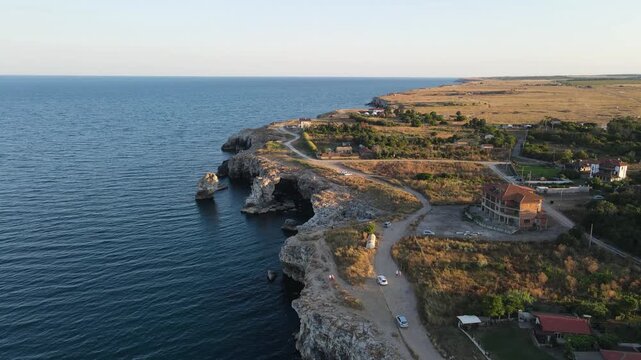 Aerial view of Black sea coast near Tyulenovo village, Dobrich Region, Bulgaria