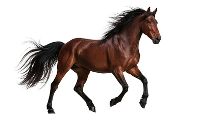 Galloping bay horse with flowing black mane and tail in motion © Sylas
