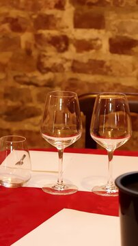 Wine Tasting Glasses Set on Restaurant Table in Italy
