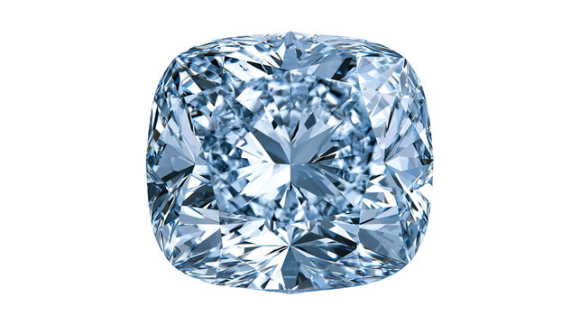 Cushion cut light blue diamond gemstone with brilliant facets
