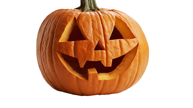 Carved orange pumpkin jack-o -lantern with a spooky smiling face