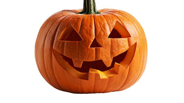 Carved orange jack-o-lantern pumpkin with triangular eyes and jagged mouth
