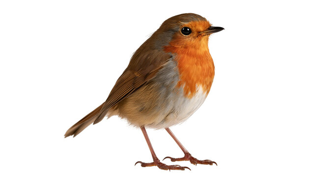 European robin bird with orange breast and brown feathers standing in profile