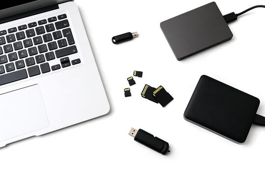 digital storage devices on a plain white background. 