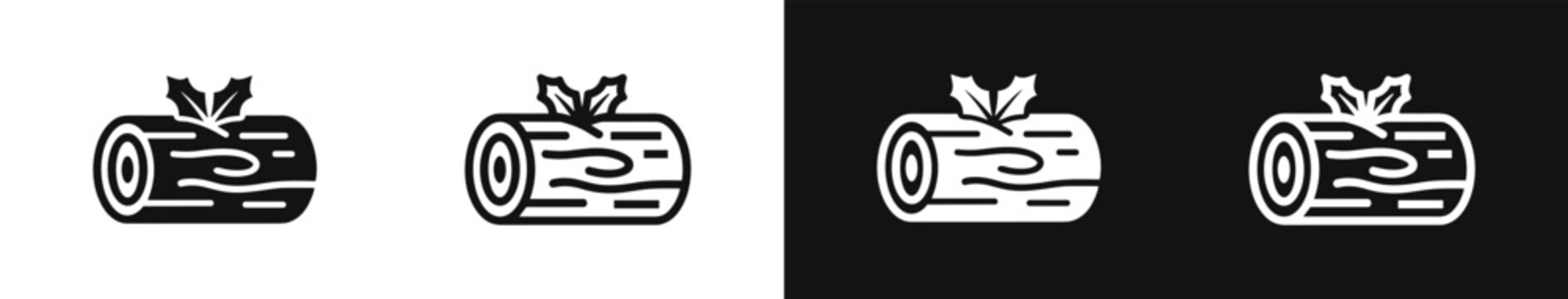 Christmas log icon set in black and white, outline and solid fill
