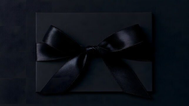 A black gift card template with a black ribbon and copy space, suitable for discount event concepts
