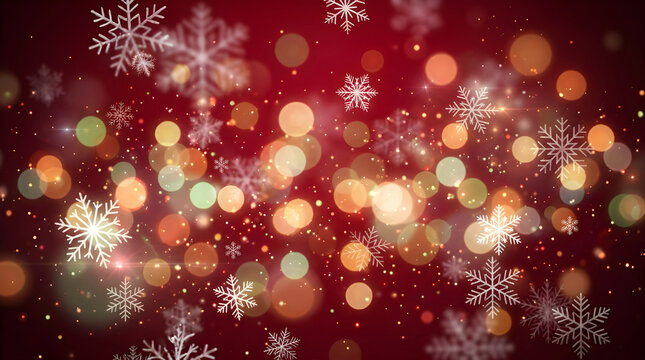 Christmas Snowflakes, Red Bokeh