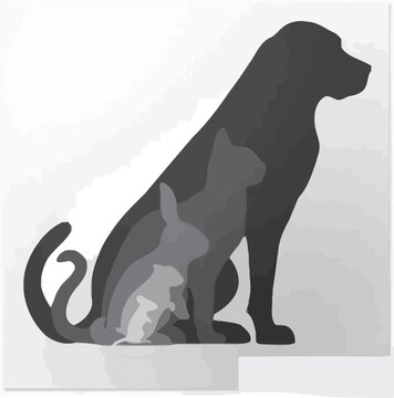 Silhouette of a sitting dog with Curled tail"