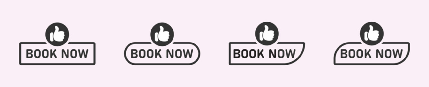 Book now flat vector icons set. Book now icon signs. Appointment sign