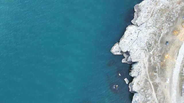 Aerial view of Black sea coast near Tyulenovo village, Dobrich Region, Bulgaria