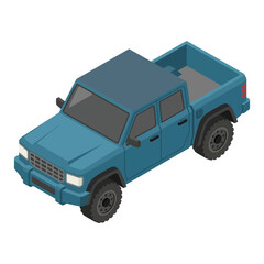 Obraz premium Blue pickup truck isolated on transparent background isometric view 3D render