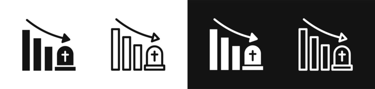 Death economic decline chart graph tombstone icon set