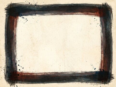 Abstract Black and Red Brushstroke Border on Textured Paper.